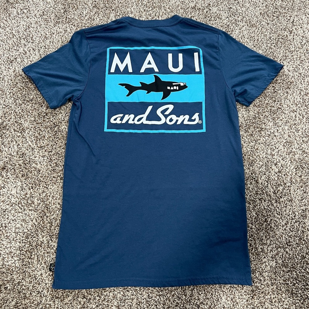 Maui and Sons Shirt Men Small Blue Surf Co Cali Skate Beach Graphic Tee